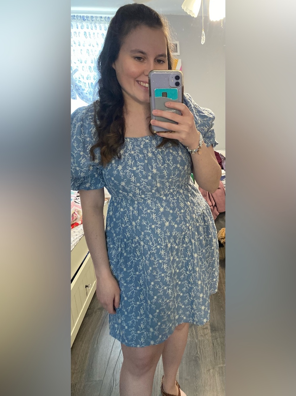 Old Navy Light Blue Floral Square-Neck Mini Dress